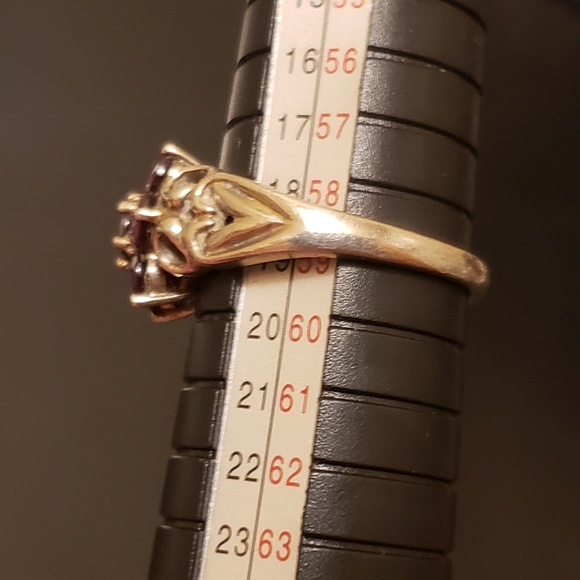 Sterling Silver Michelle Albala Garnet Heart Flower Cocktail Ring Size 8.75 - 4g - Picture 9 of 14